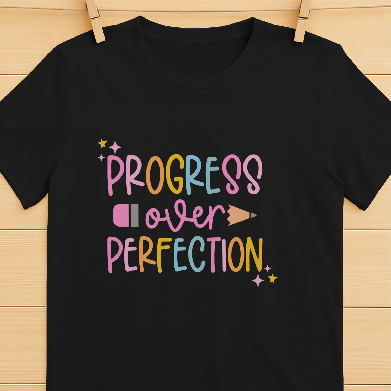 Motivational Quote Progress Over Perfection  Design, Motivational Shirt Graphic, Cute Teacher Printable, Pastel Quote Art