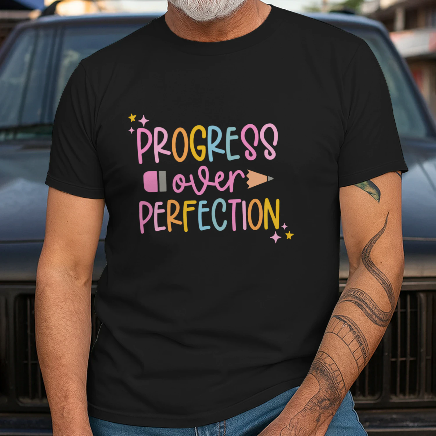 Motivational Quote Progress Over Perfection  Design, Motivational Shirt Graphic, Cute Teacher Printable, Pastel Quote Art