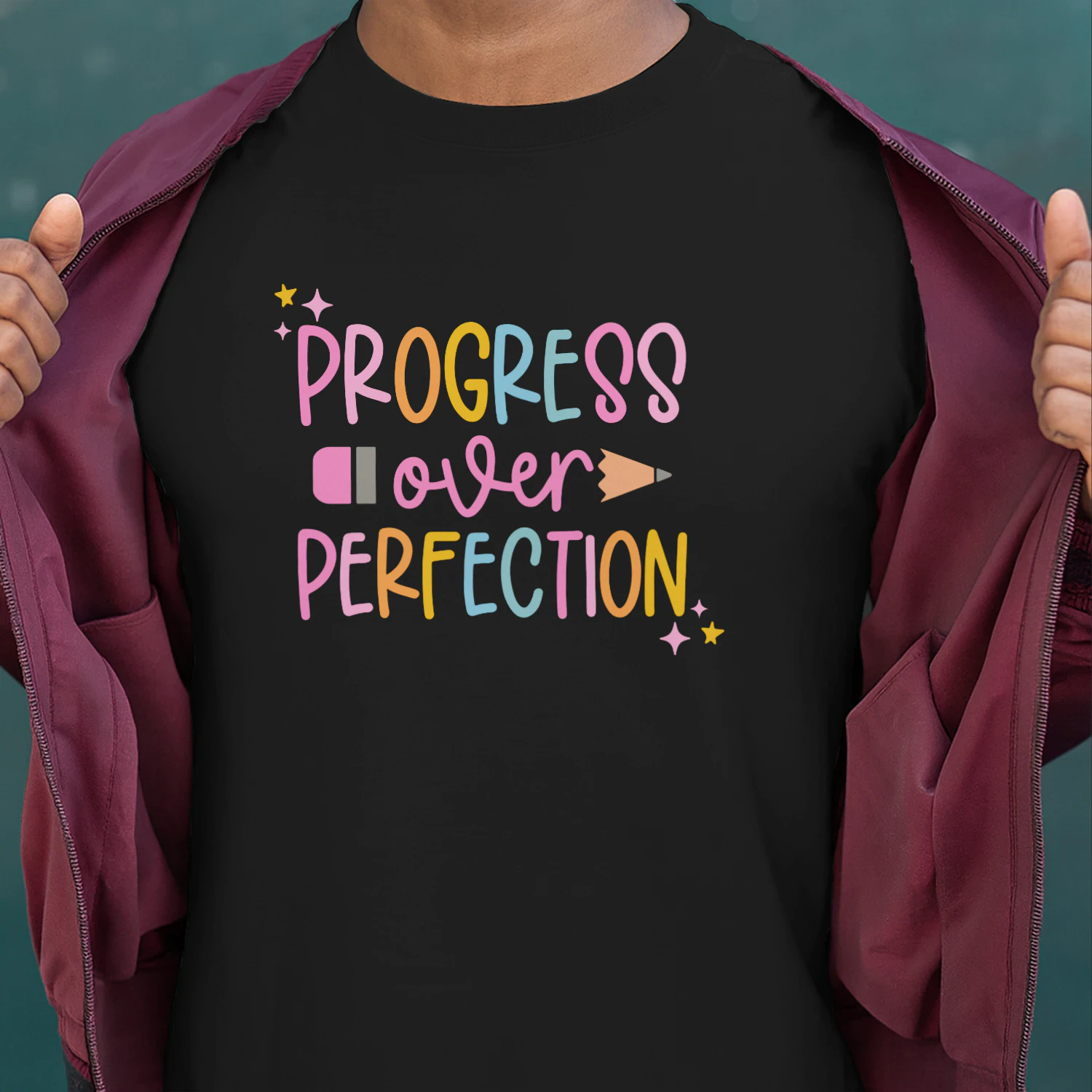Motivational Quote Progress Over Perfection  Design, Motivational Shirt Graphic, Cute Teacher Printable, Pastel Quote Art