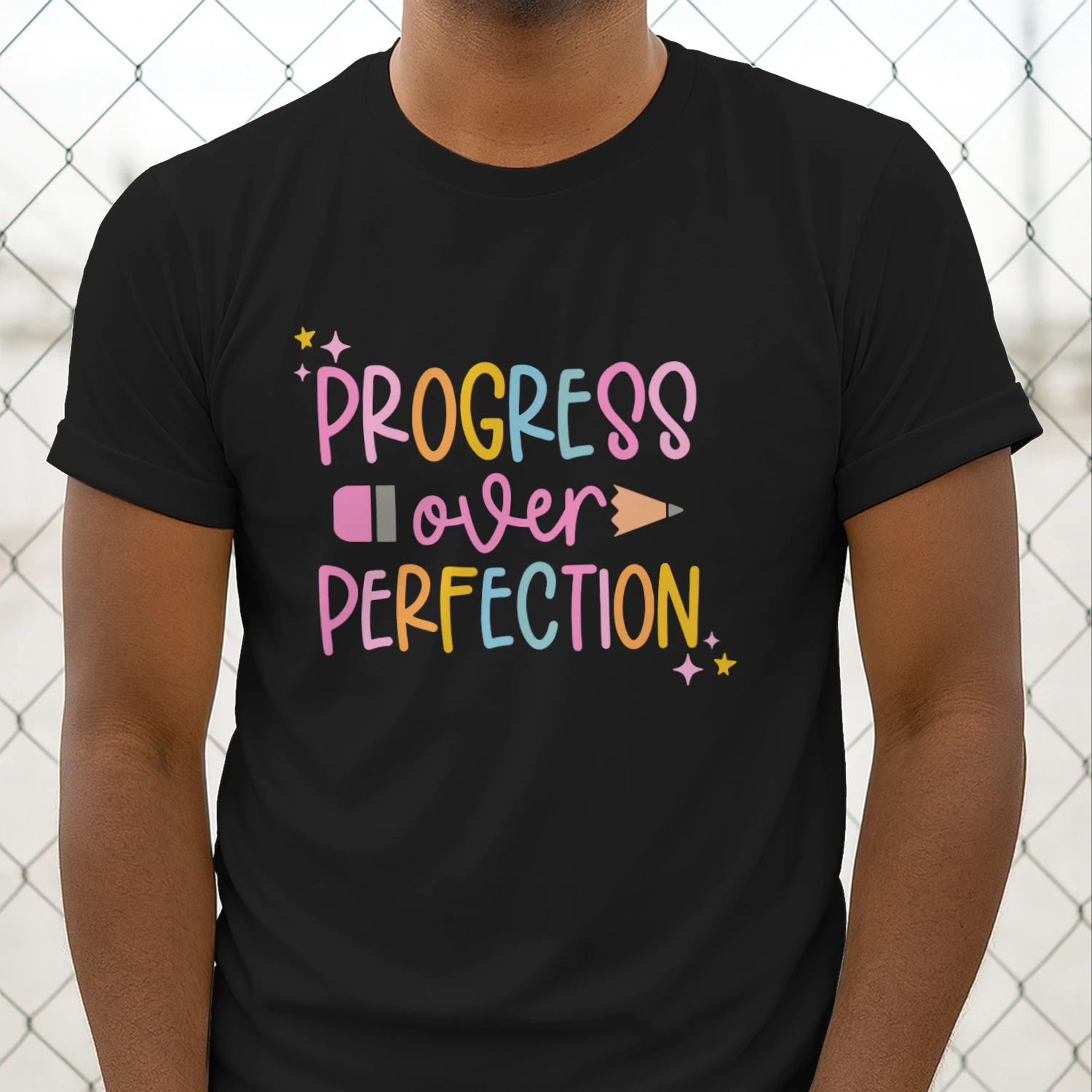 Motivational Quote Progress Over Perfection  Design, Motivational Shirt Graphic, Cute Teacher Printable, Pastel Quote Art