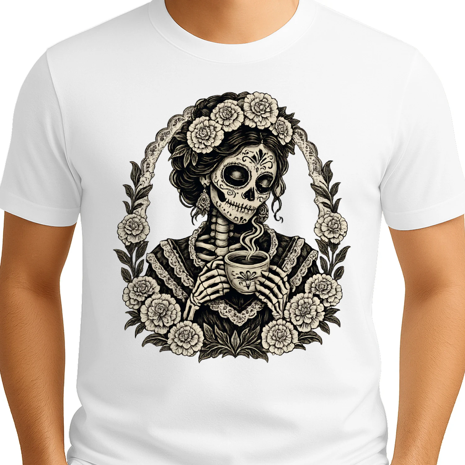 La catrina Gift La Catrina con Café  Design, Día de los Muertos Shirt Graphic, Mexican Coffee Art, Printable 