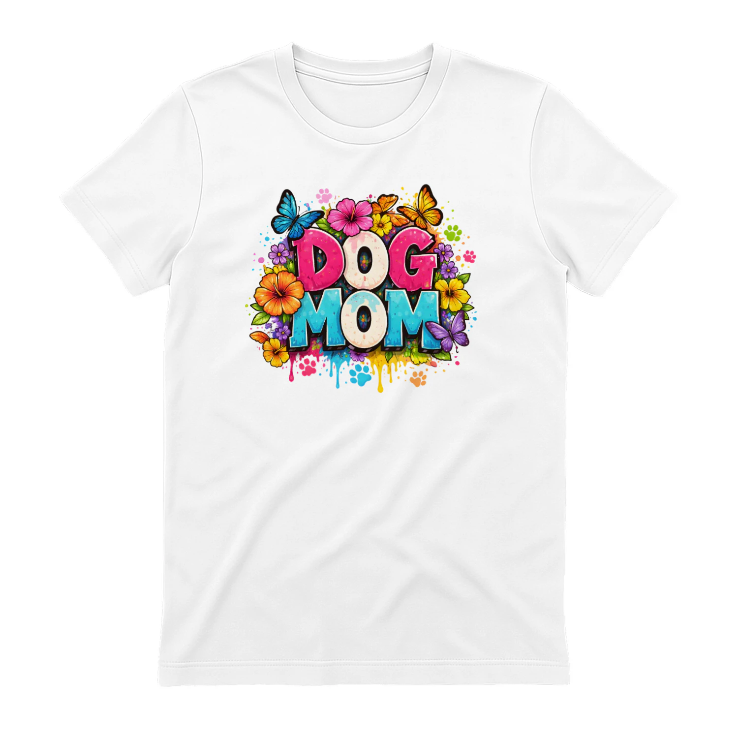 Vibrant Dog Mom Shirt, Floral Butterfly Paw Print Classic Unisex T-shirt
