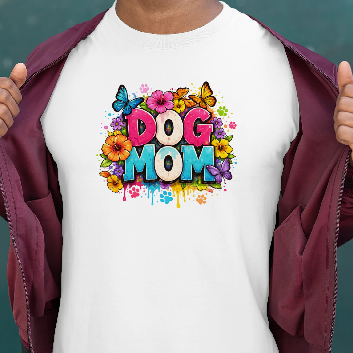 Vibrant Dog Mom Shirt, Floral Butterfly Paw Print Classic Unisex T-shirt