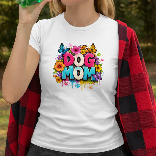 Vibrant Dog Mom Shirt, Floral Butterfly Paw Print 