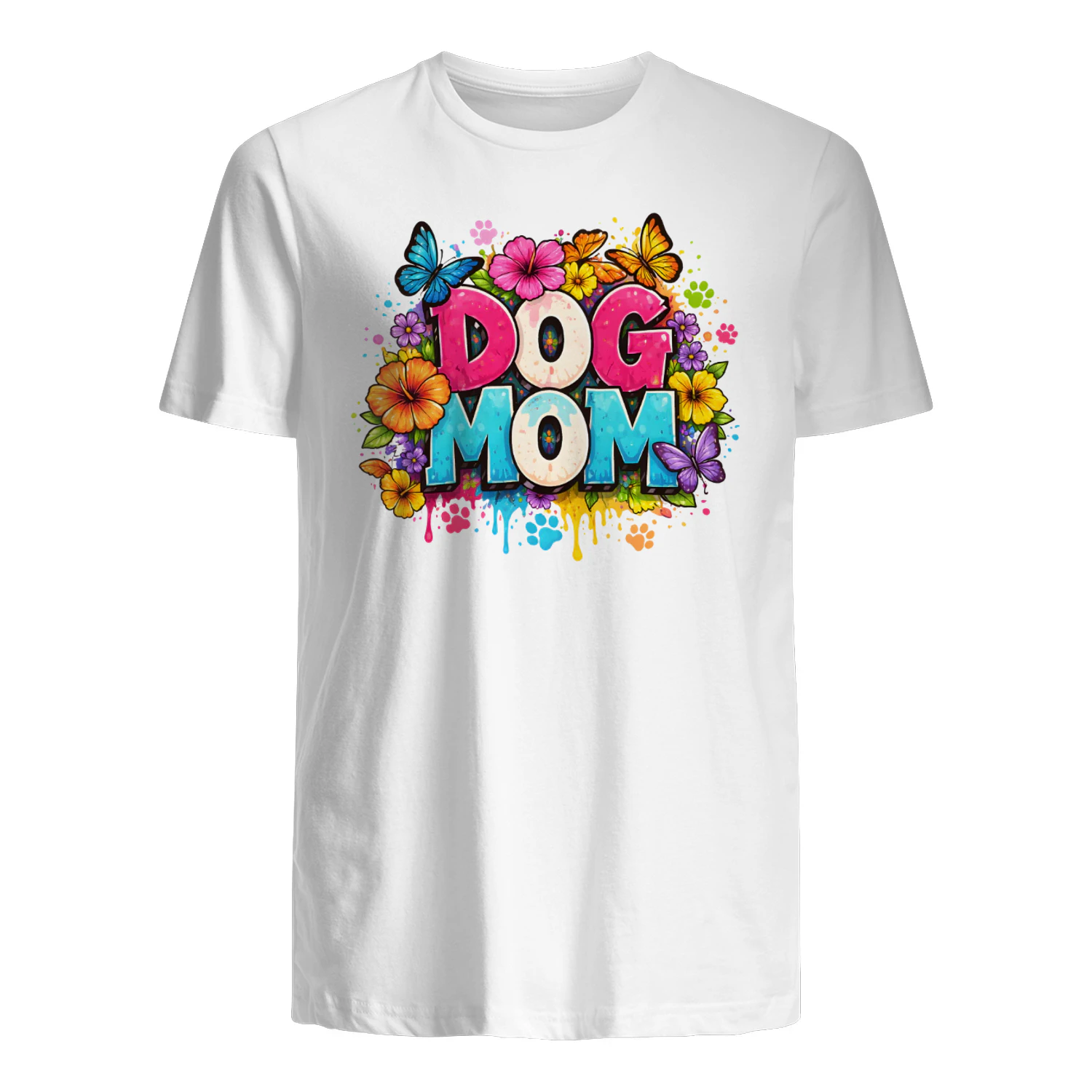Vibrant Dog Mom Shirt, Floral Butterfly Paw Print Classic Unisex T-shirt