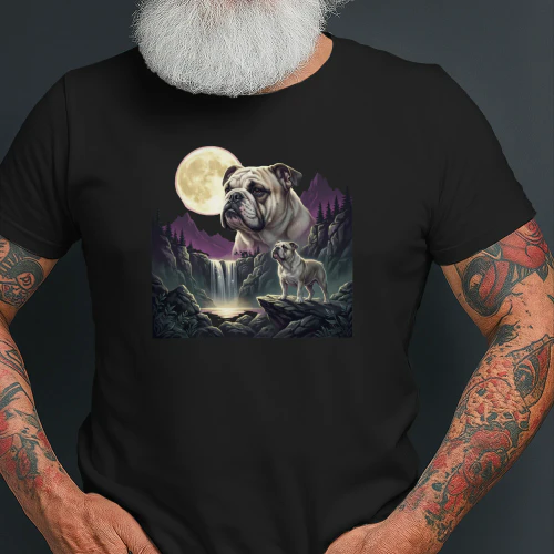 English Bulldog Moonlit Waterfall Shirt Mystical Dog Art Graphic