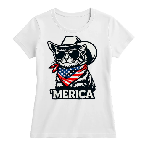 4th of july women Cat 'MERICA Tee