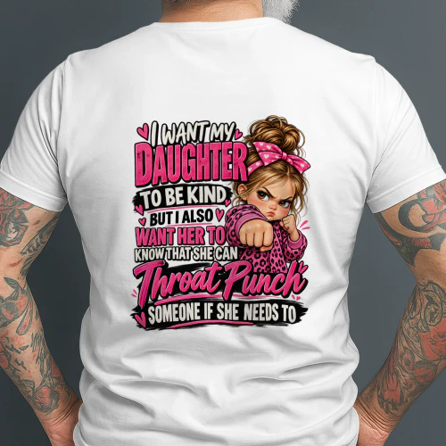 Back design i want my daughter to be kind but i also want her to know that she can throat punch someone if she needs to.
