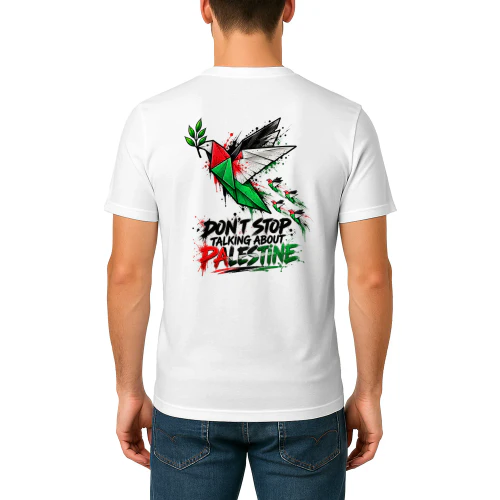 Back design don't stop talking about palestine.