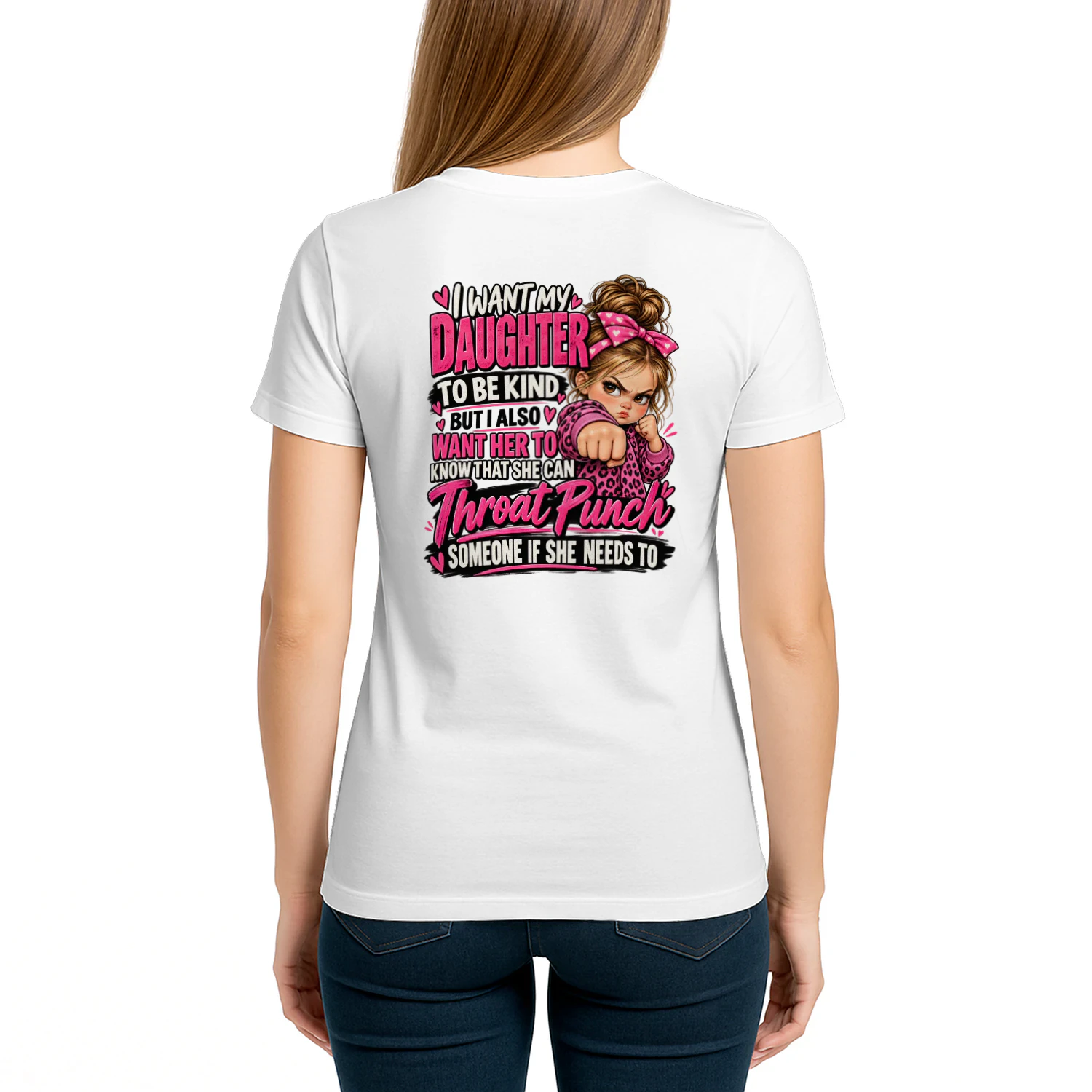 Back design i want my daughter to be kind but i also want her to know that she can throat punch someone if she needs to.