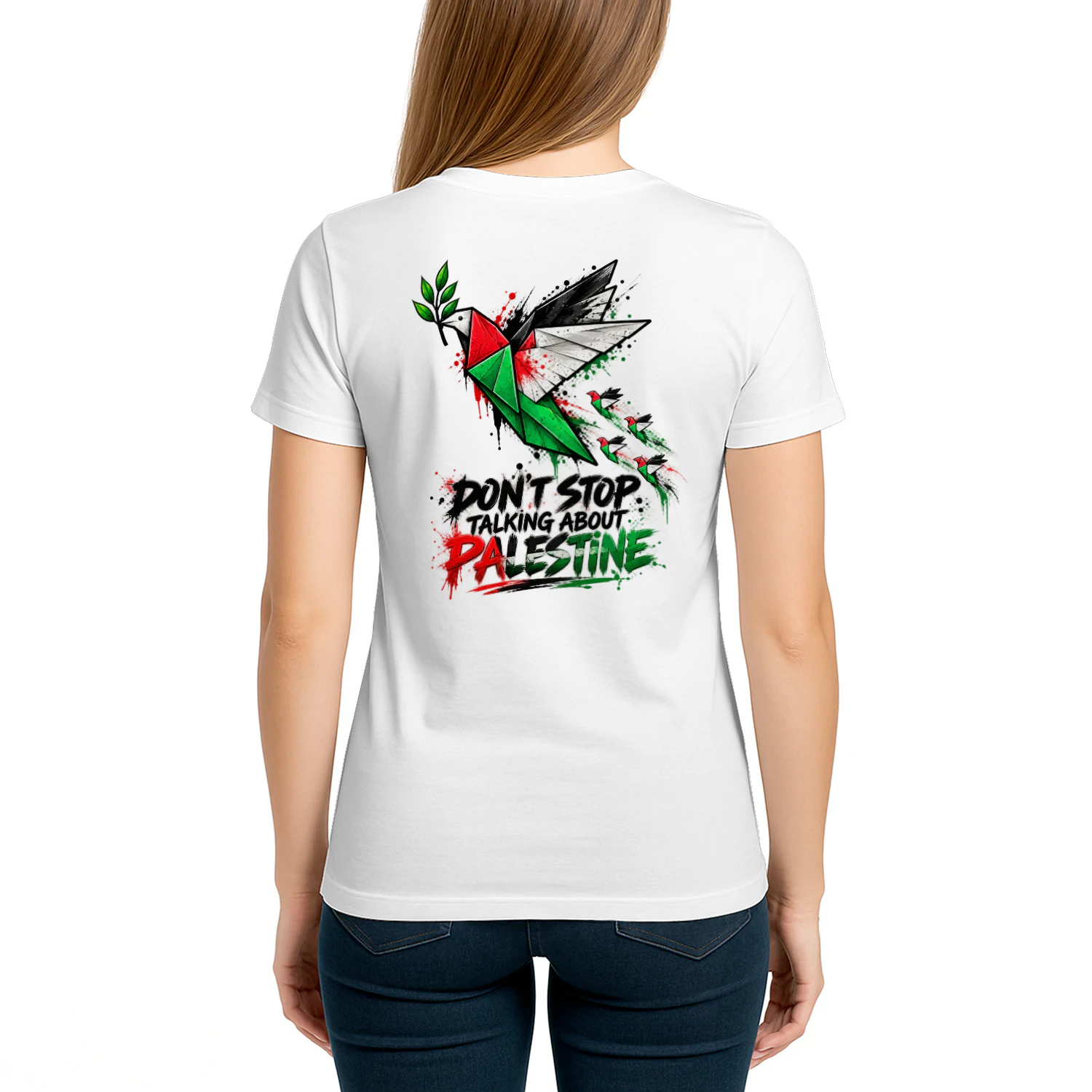 Back design don't stop talking about palestine.