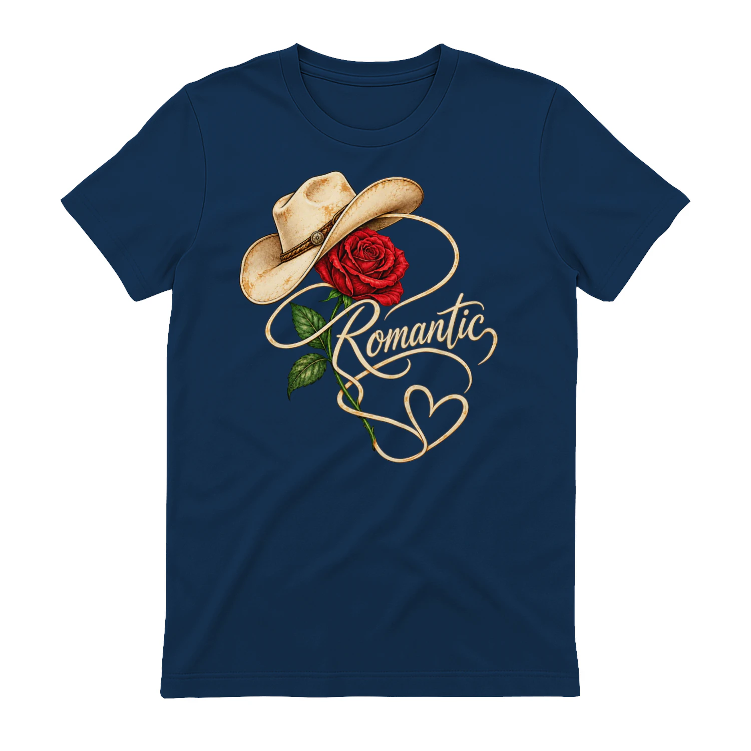 Romantic Cowboy Rose T-Shirt, Western Love Graphic Tee, Cowgirl Floral Heart Shirt