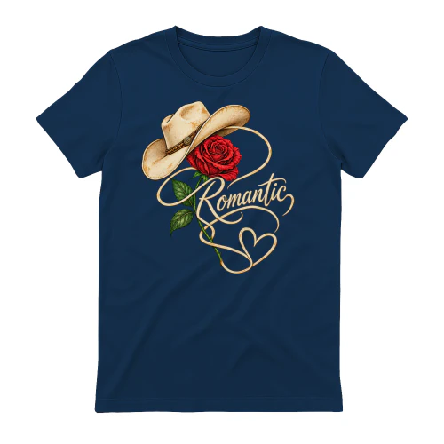 Romantic Cowboy Rose T-Shirt, Western Love Graphic Tee, Cowgirl Floral Heart Shirt