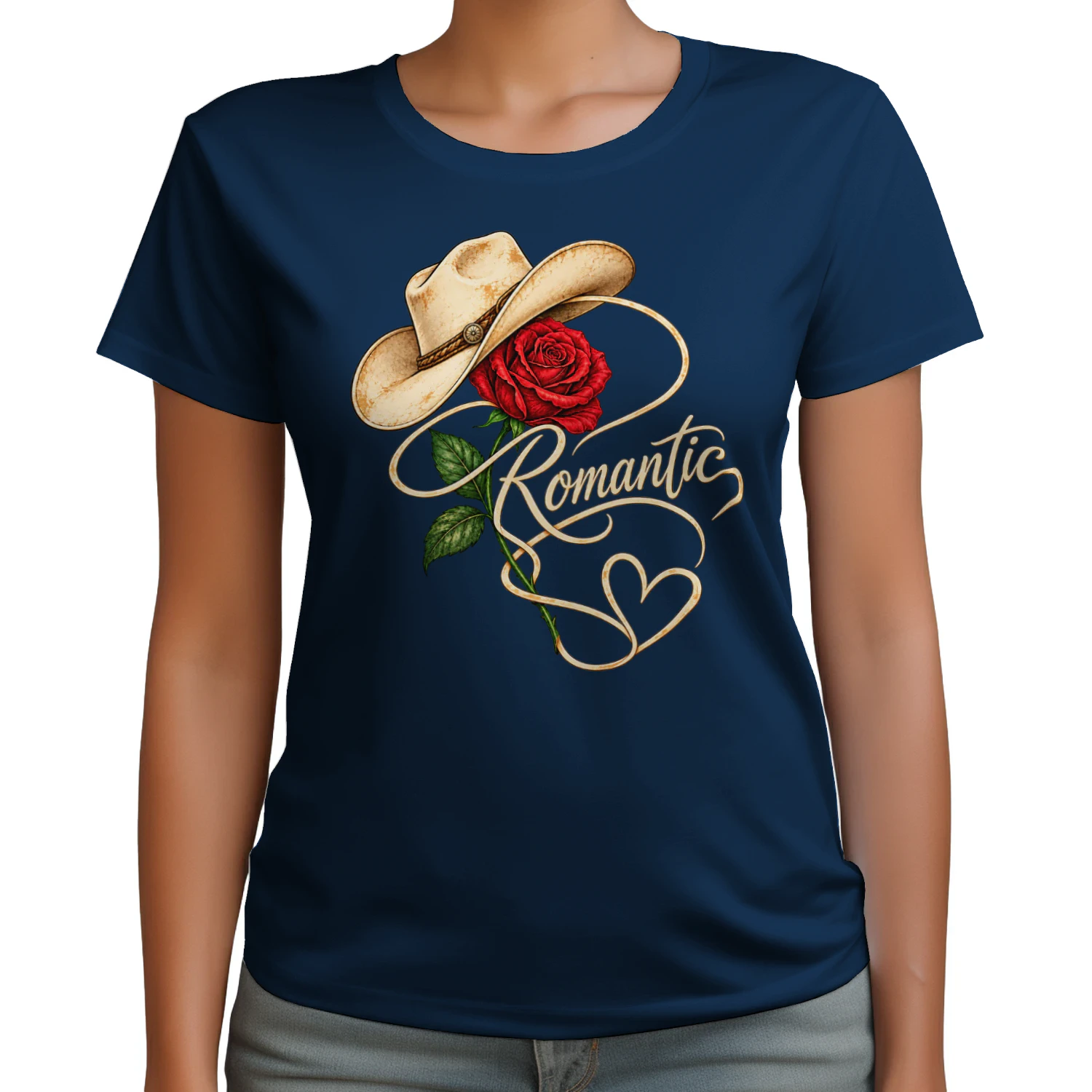 Romantic Cowboy Rose T-Shirt, Western Love Graphic Tee, Cowgirl Floral Heart Shirt