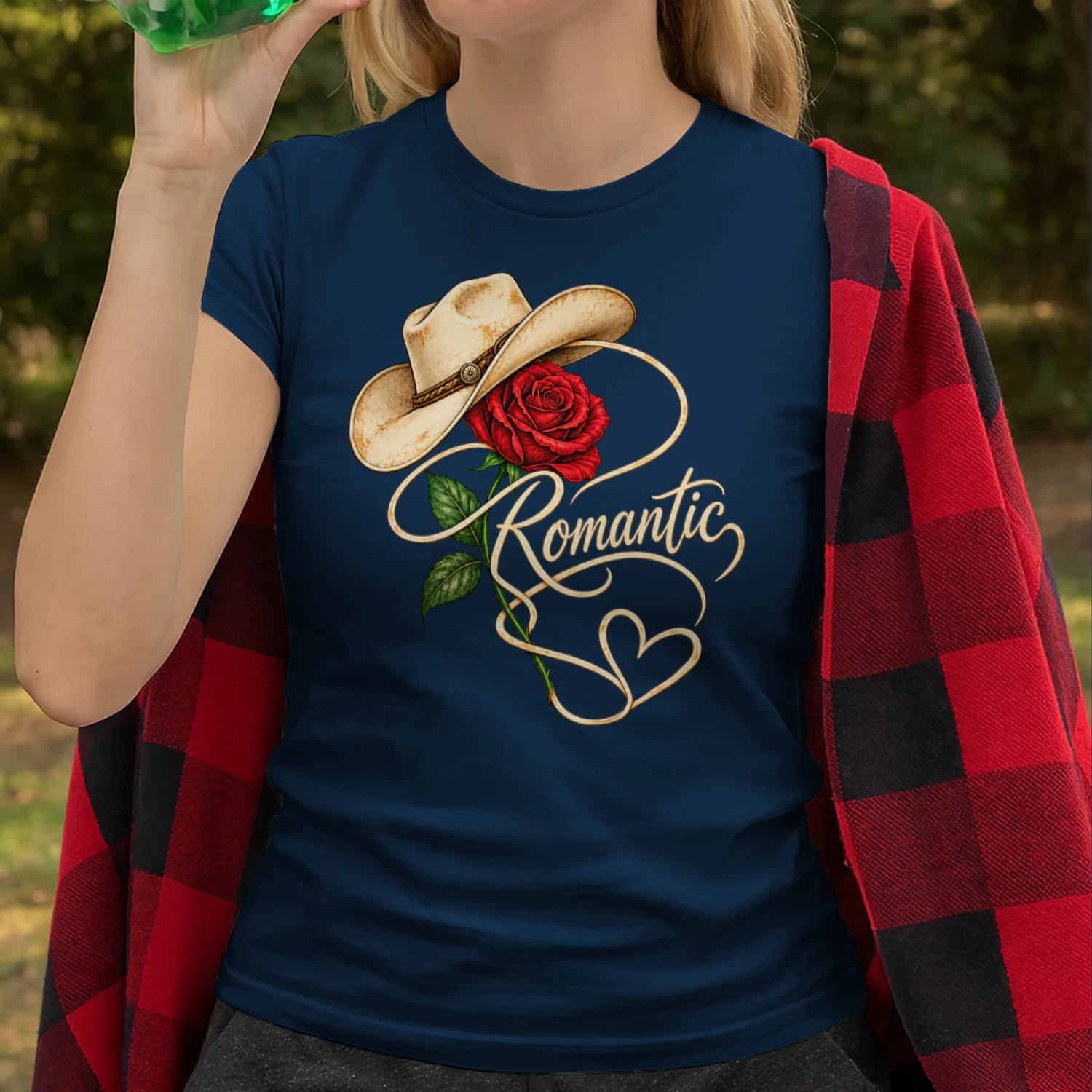 Romantic Cowboy Rose T-Shirt, Western Love Graphic Tee, Cowgirl Floral Heart Shirt