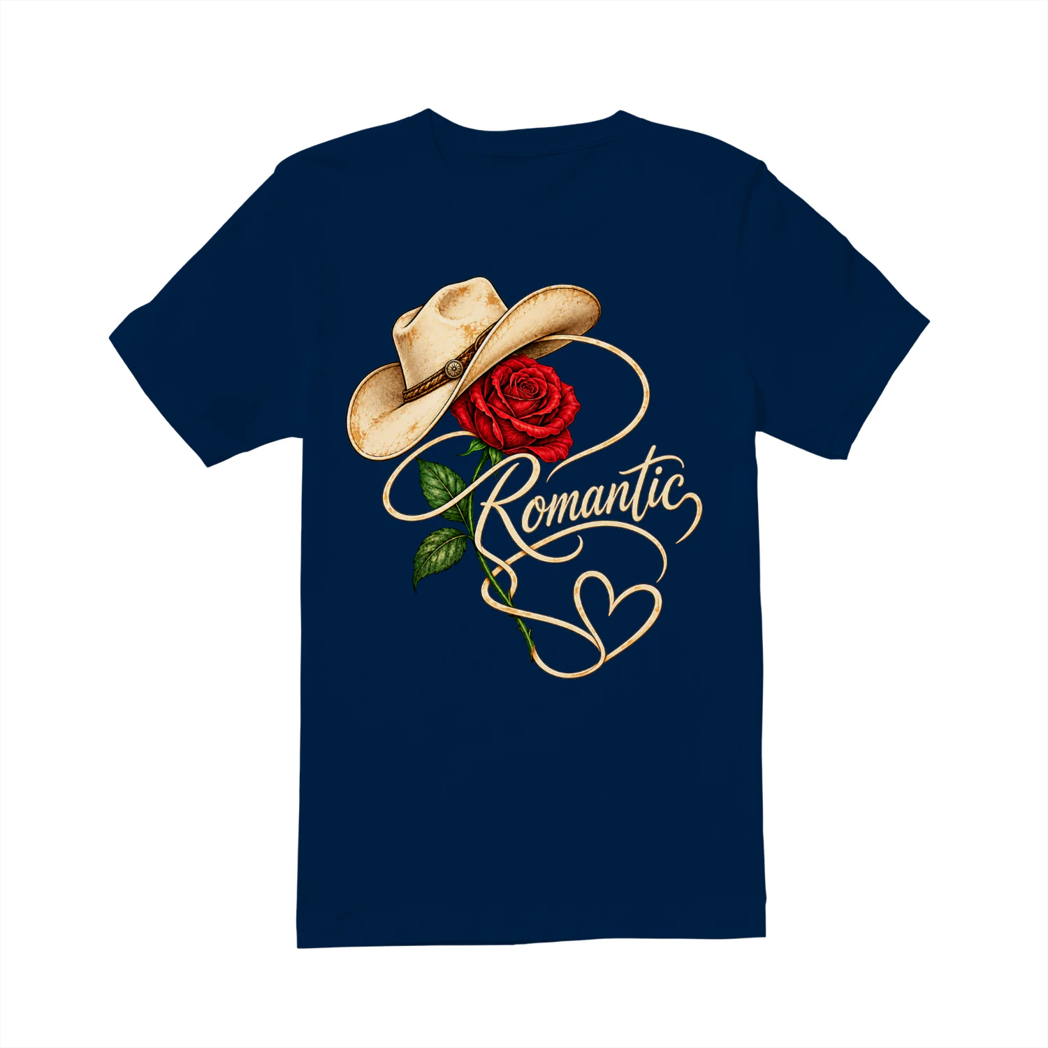 Romantic Cowboy Rose T-Shirt, Western Love Graphic Tee, Cowgirl Floral Heart Shirt