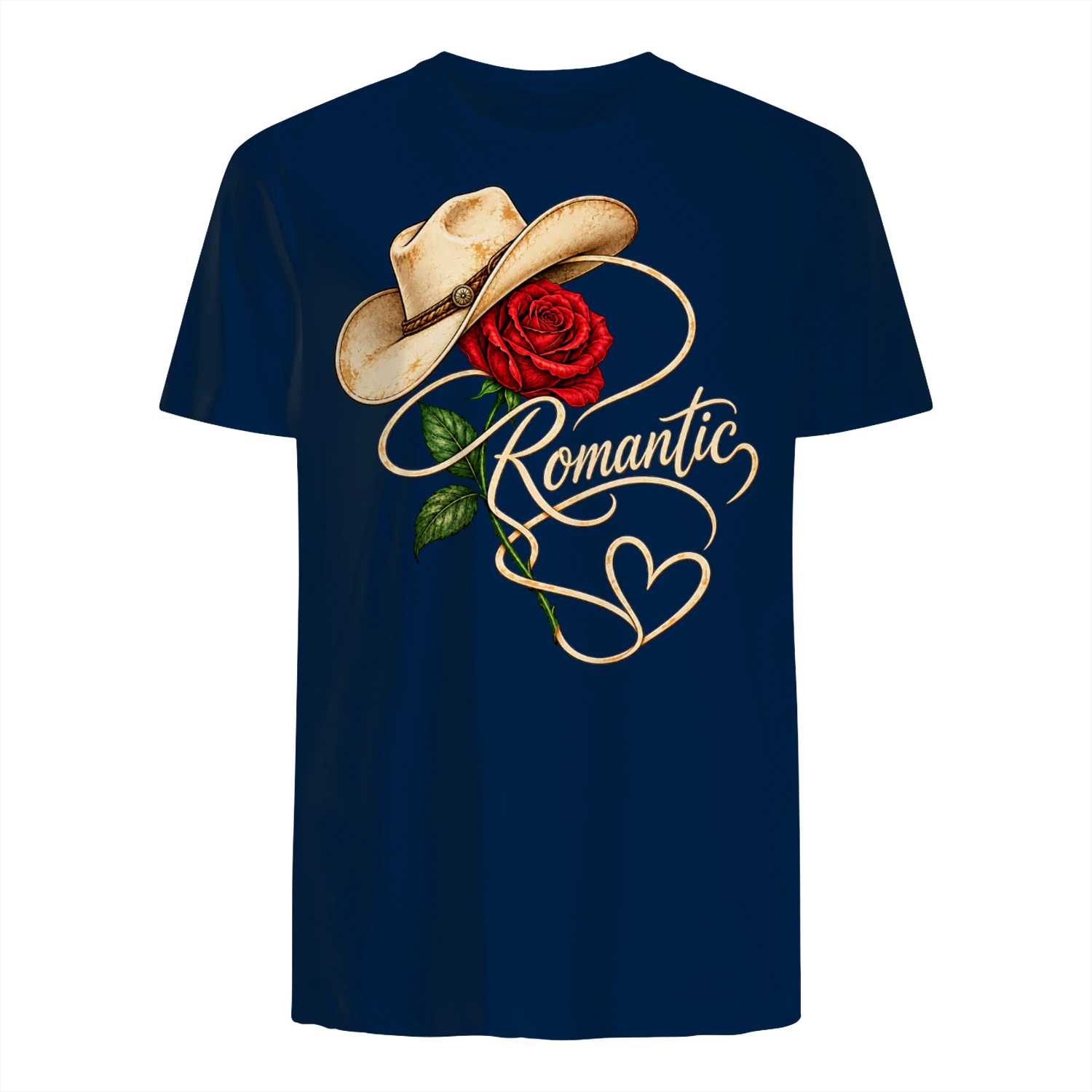 Romantic Cowboy Rose T-Shirt, Western Love Graphic Tee, Cowgirl Floral Heart Shirt