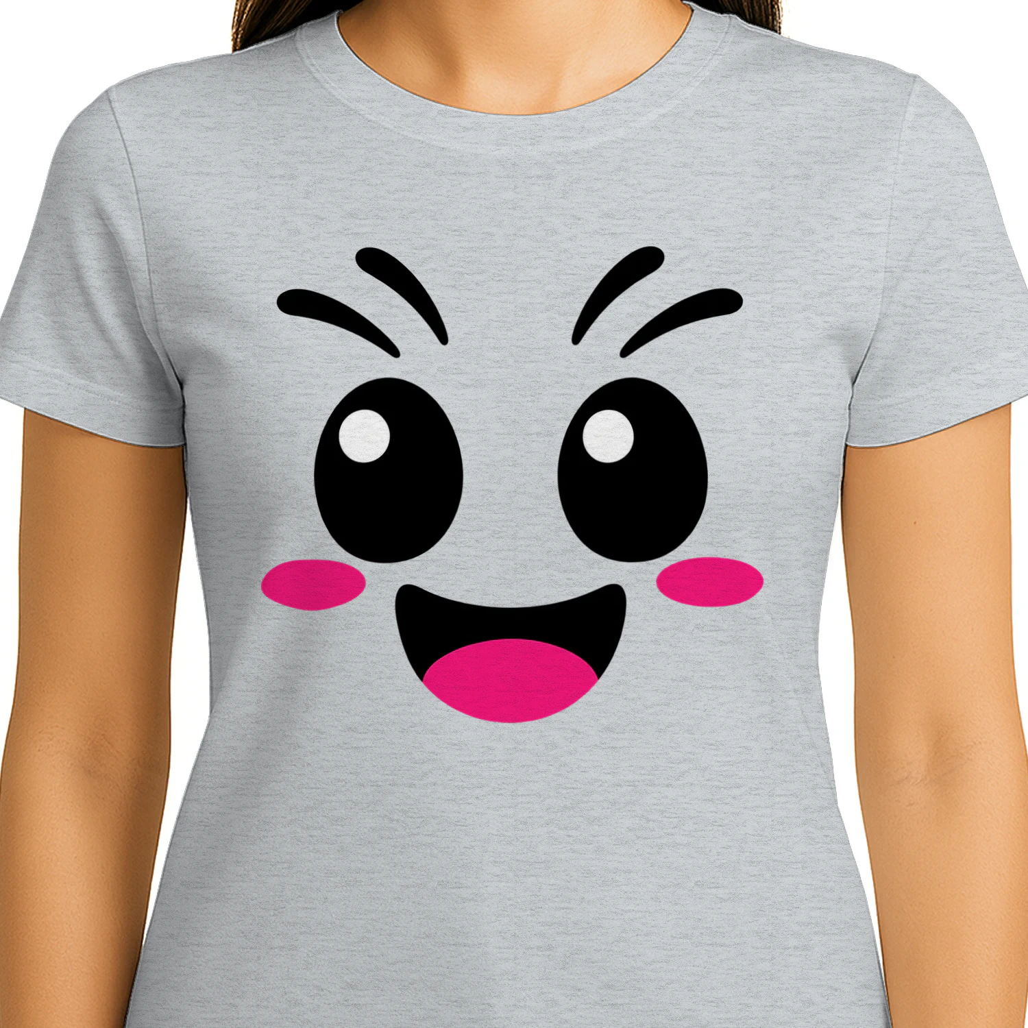 Cute Kawaii Happy Face T-Shirt, Smiley Cartoon Graphic Tee