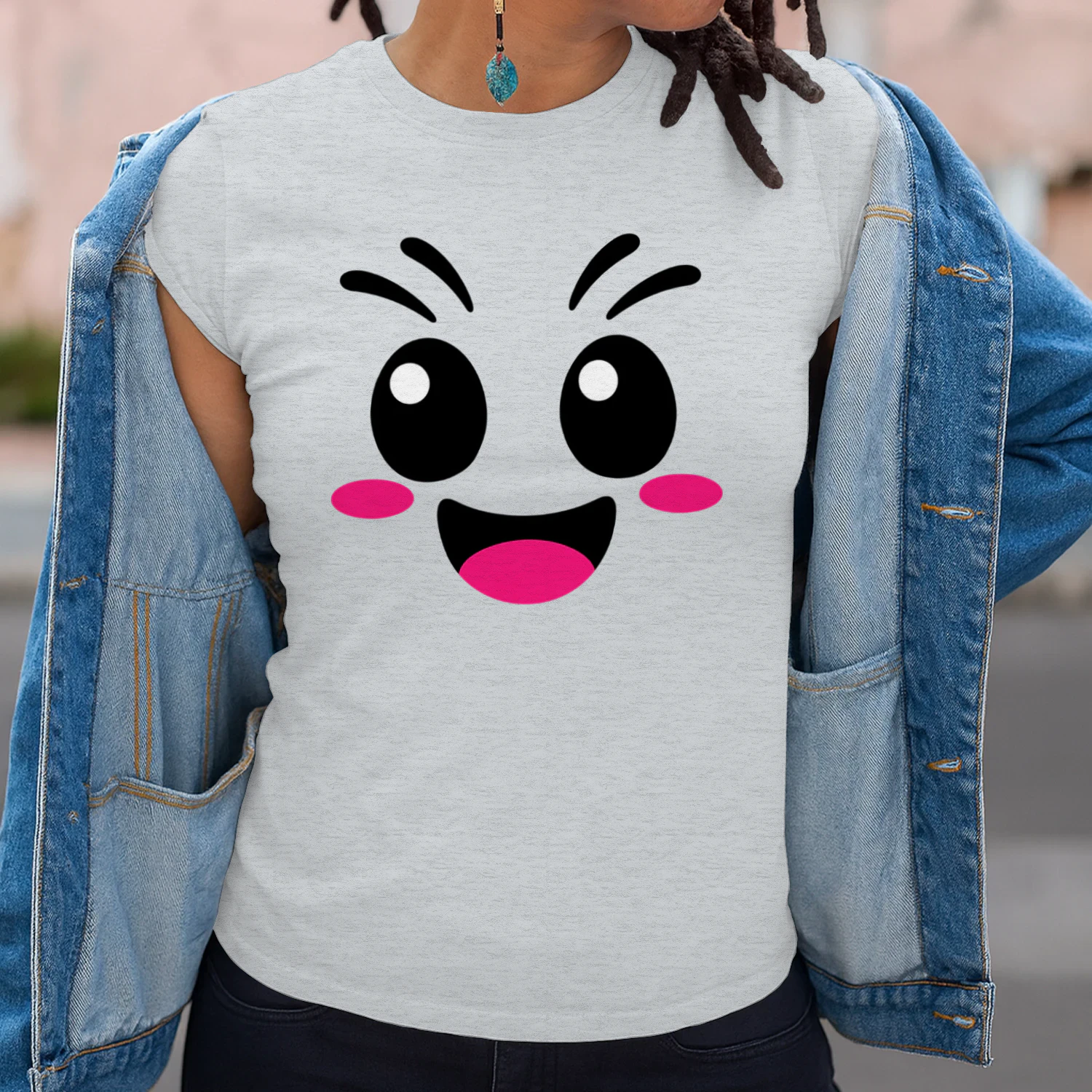 Cute Kawaii Happy Face T-Shirt, Smiley Cartoon Graphic Tee