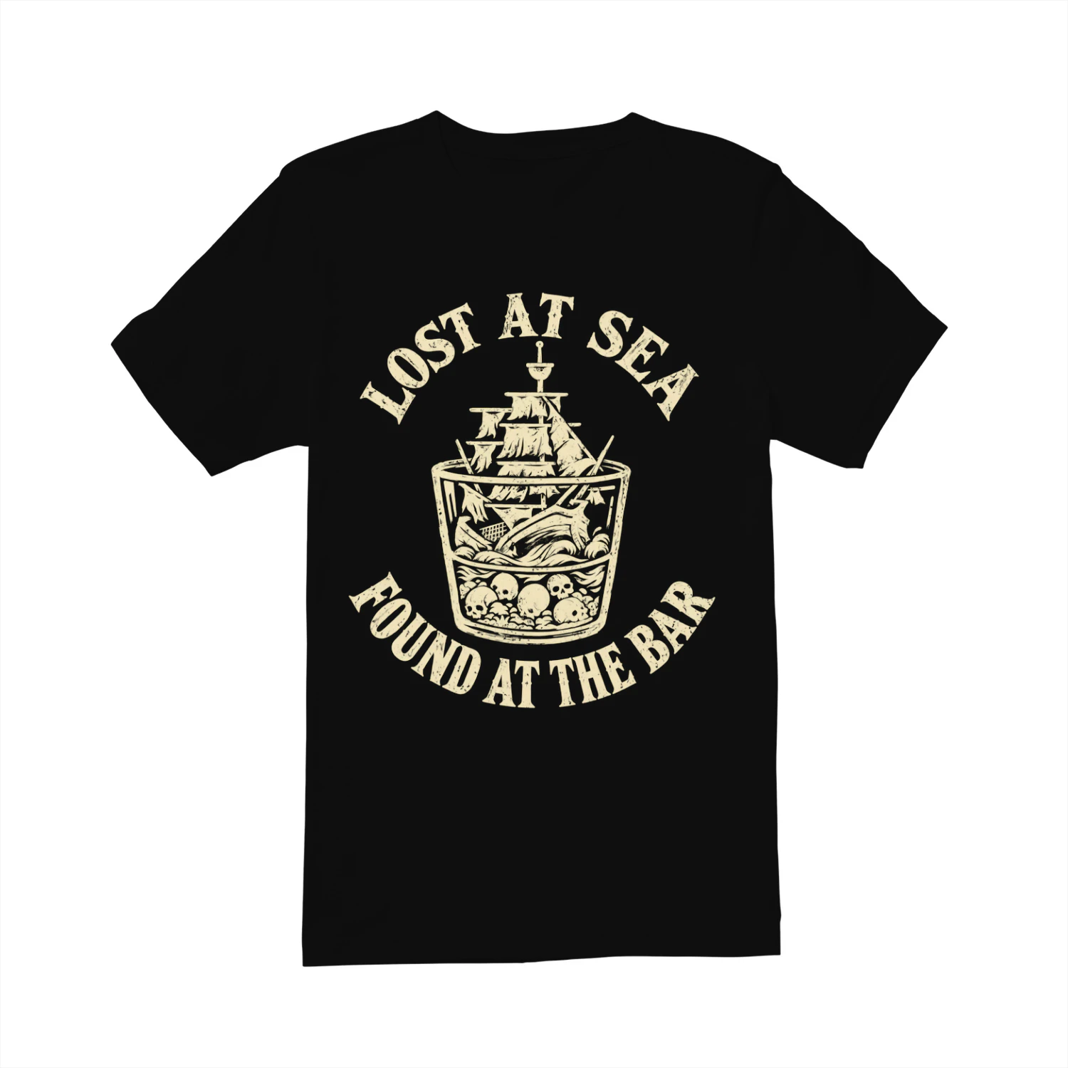 Lost at Sea Found at the Bar Funny Nautical T-Shirt, Boat Drinking Humor Graphic Tee