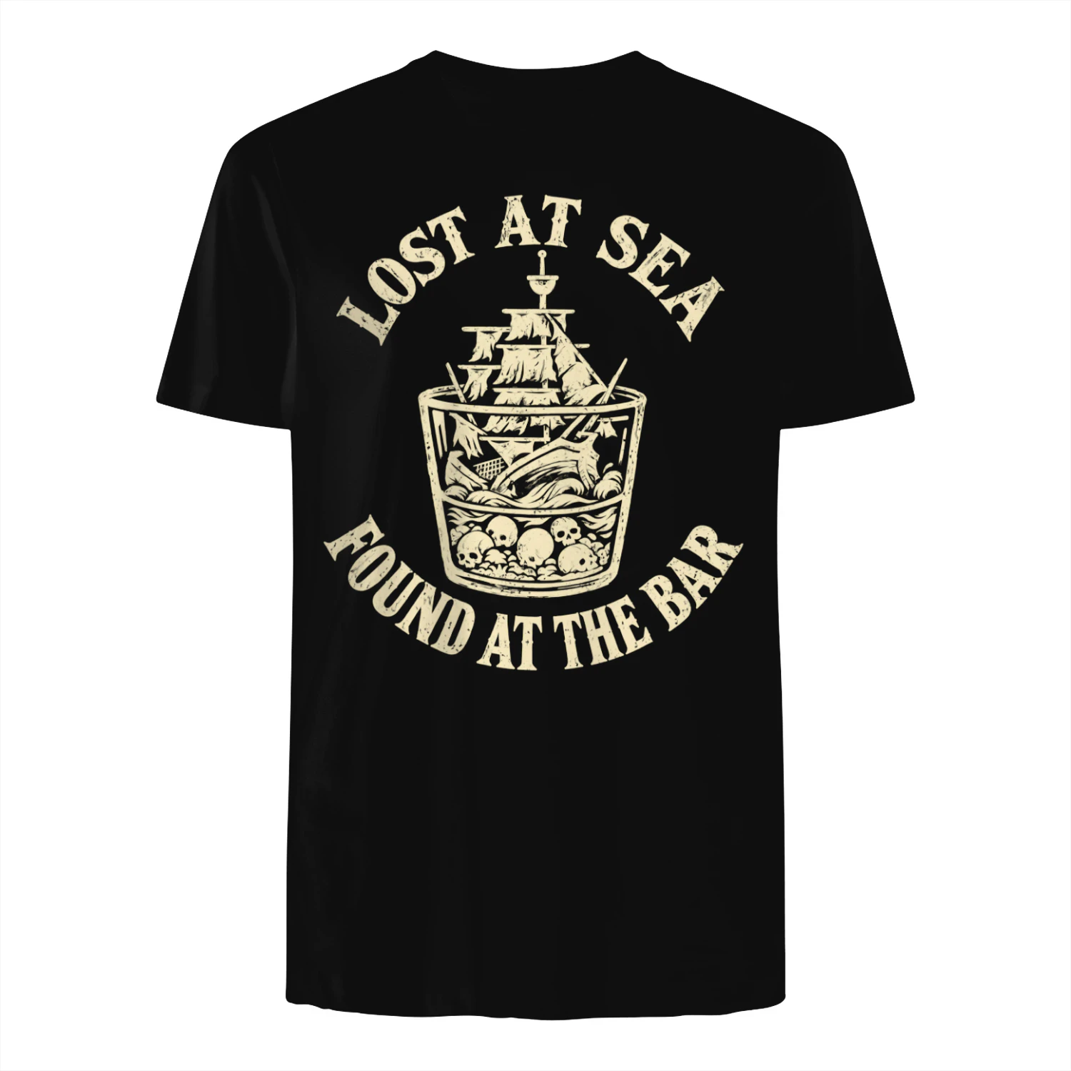 Lost at Sea Found at the Bar Funny Nautical T-Shirt, Boat Drinking Humor Graphic Tee