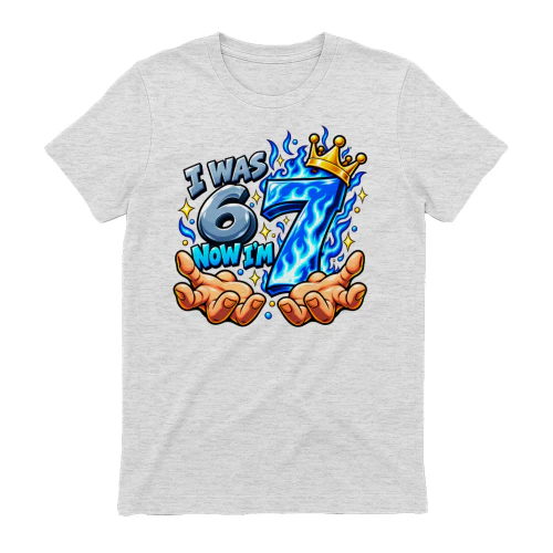 I Was 6 Now I’m 7 Birthday T-Shirt, 7th Birthday Crown Graphic Tee