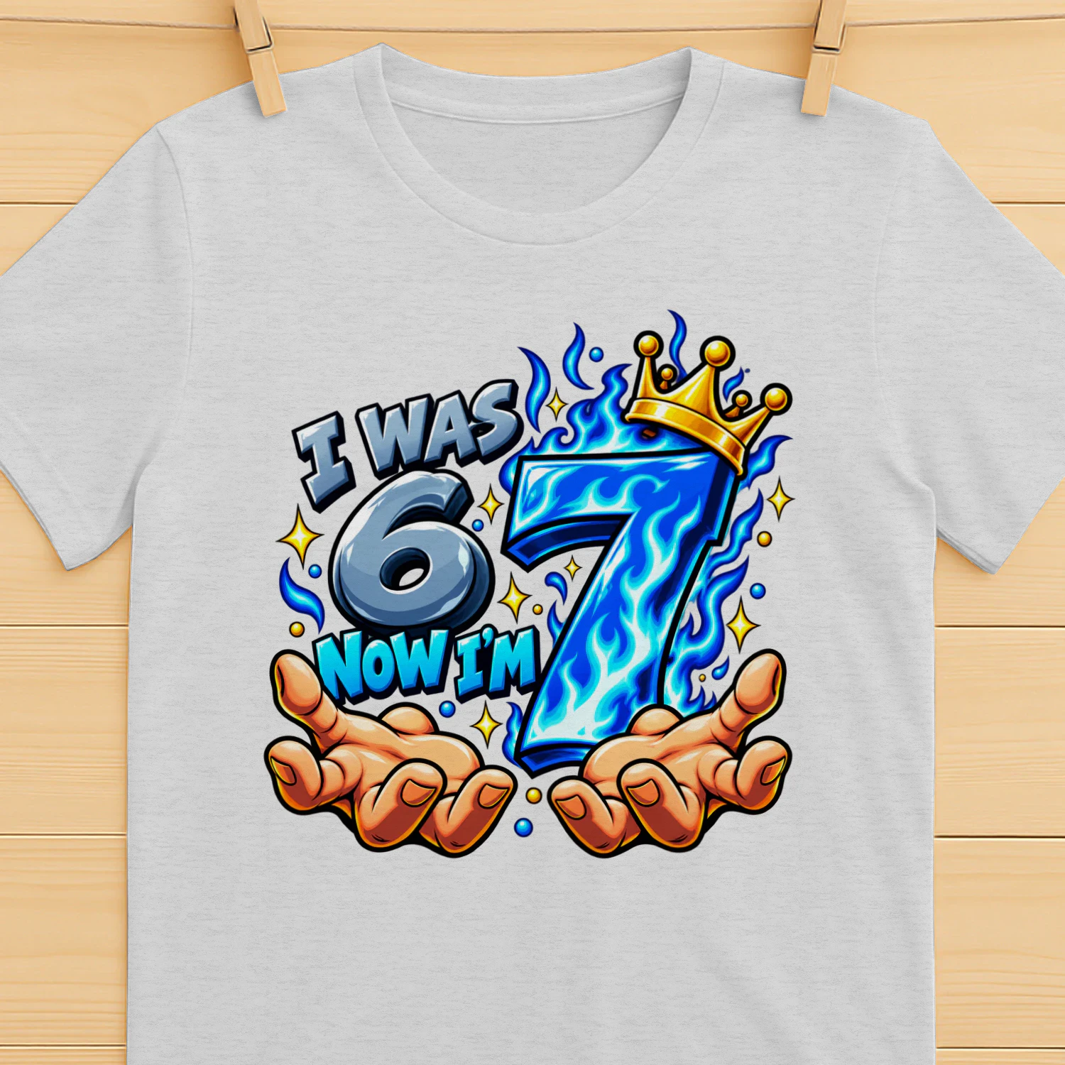 I Was 6 Now I’m 7 Birthday T-Shirt, 7th Birthday Crown Graphic Tee