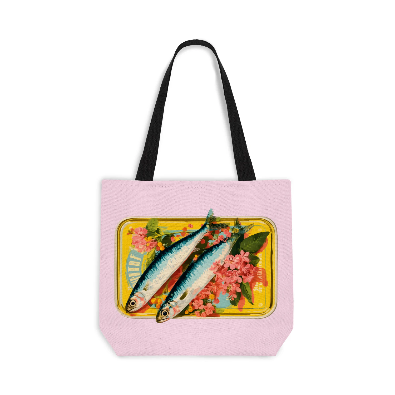 Vintage Sardine Floral Tote Bag – Artistic Fish & Flower Canvas Tote