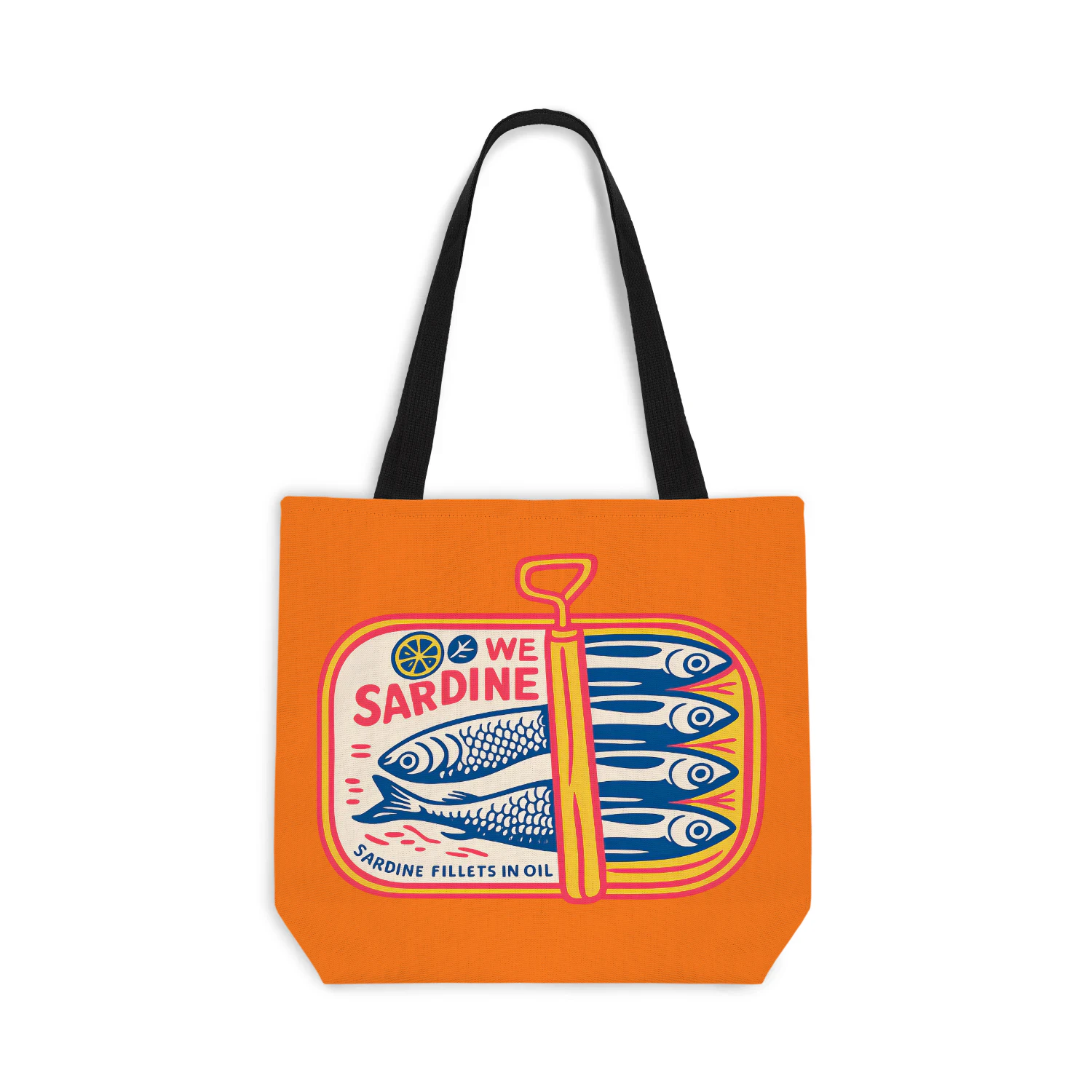 Sardine Tin Tote Bag – Colorful Coastal Fish Graphic Canvas Tote