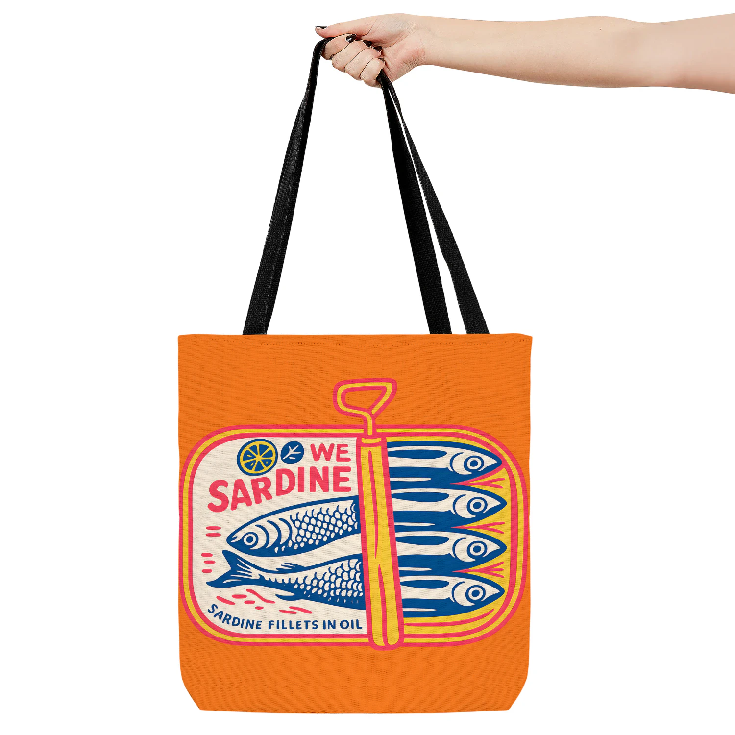 Sardine Tin Tote Bag – Colorful Coastal Fish Graphic Canvas Tote