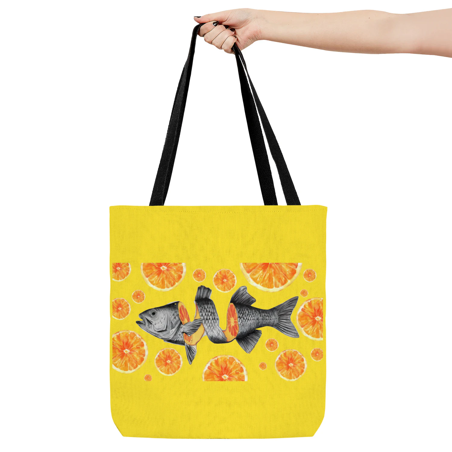 Yellow Sardine Tote Bag – Modern Citrus Fish Graphic Canvas Tote