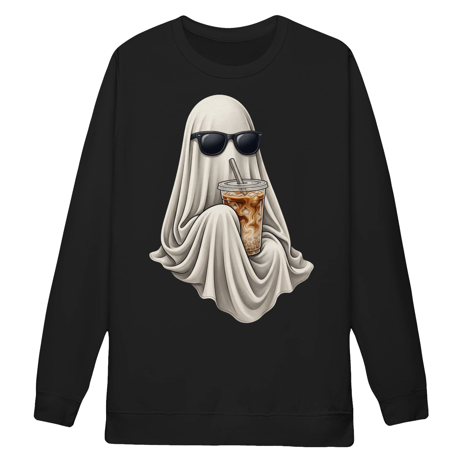 Ghost Drinking Coffee Sweatshirt, Retro Iced Latte Crewneck, Vintage Halloween Ghost Sweatshirt, Spooky Season Gift