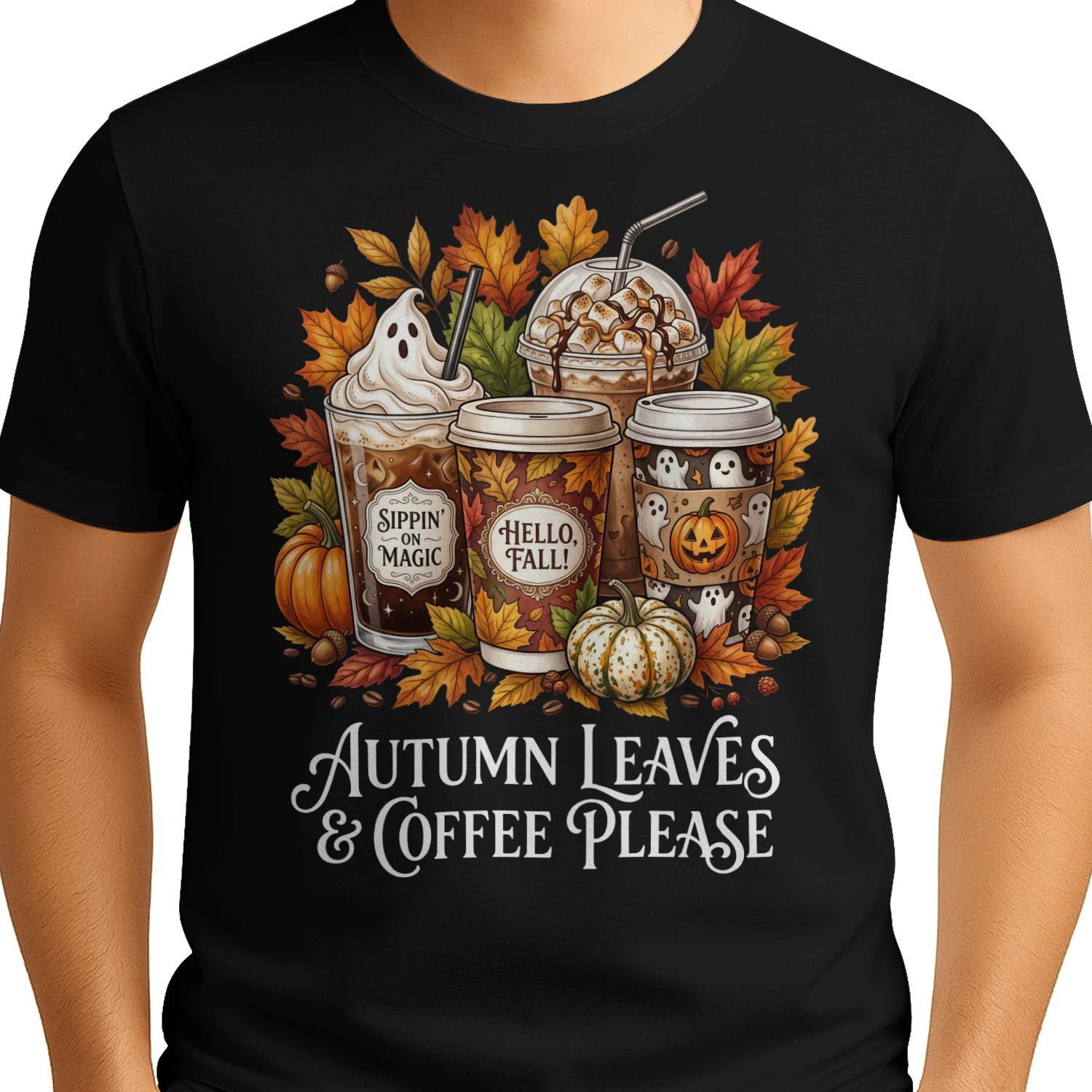 Halloween Coffee Shirt, Ghost Coffee Cup T-Shirt, Coffee Lover Tee, Pumpkin Spice Fall Shirt, Cozy Autumn Gift