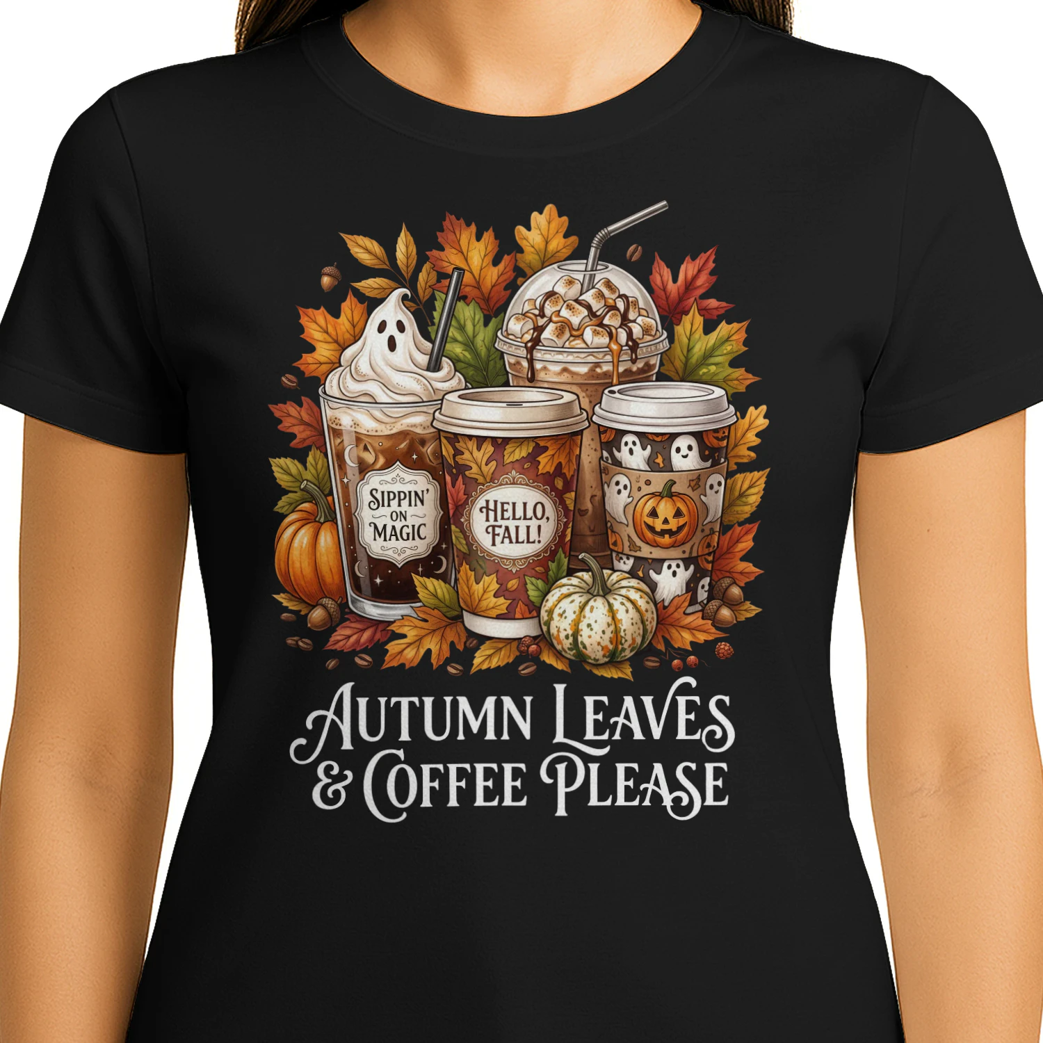 Halloween Coffee Shirt, Ghost Coffee Cup T-Shirt, Coffee Lover Tee, Pumpkin Spice Fall Shirt, Cozy Autumn Gift