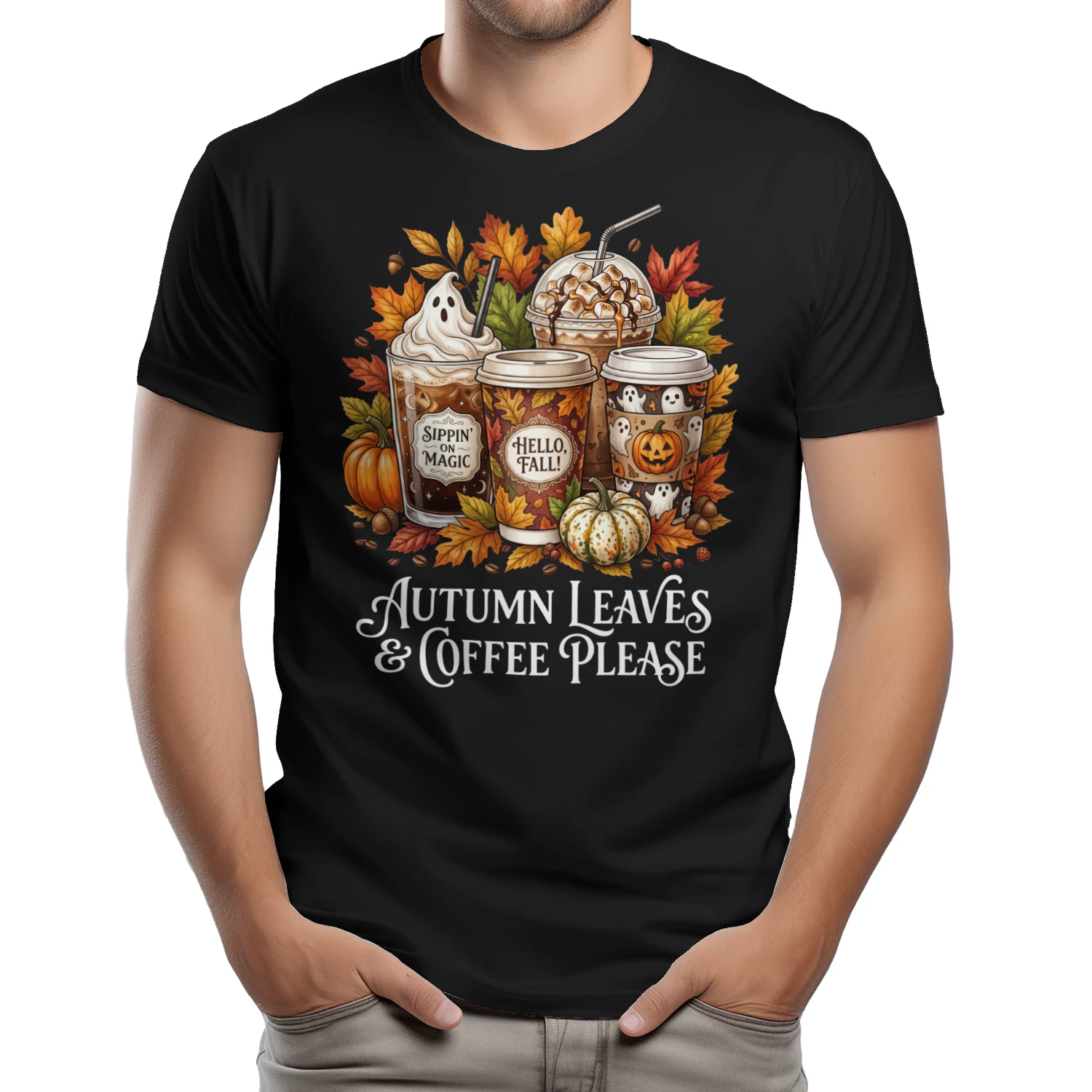 Halloween Coffee Shirt, Ghost Coffee Cup T-Shirt, Coffee Lover Tee, Pumpkin Spice Fall Shirt, Cozy Autumn Gift