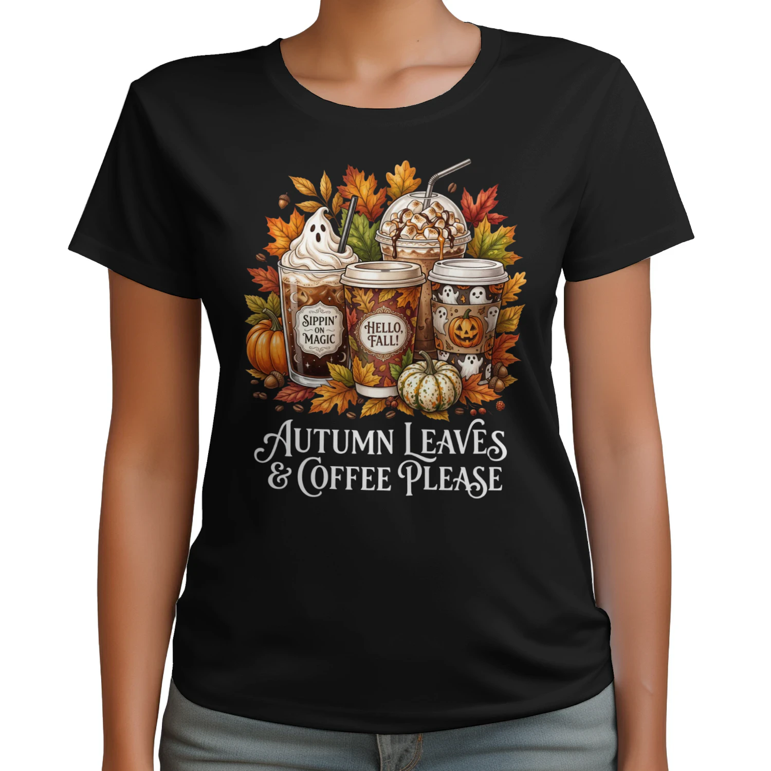 Halloween Coffee Shirt, Ghost Coffee Cup T-Shirt, Coffee Lover Tee, Pumpkin Spice Fall Shirt, Cozy Autumn Gift