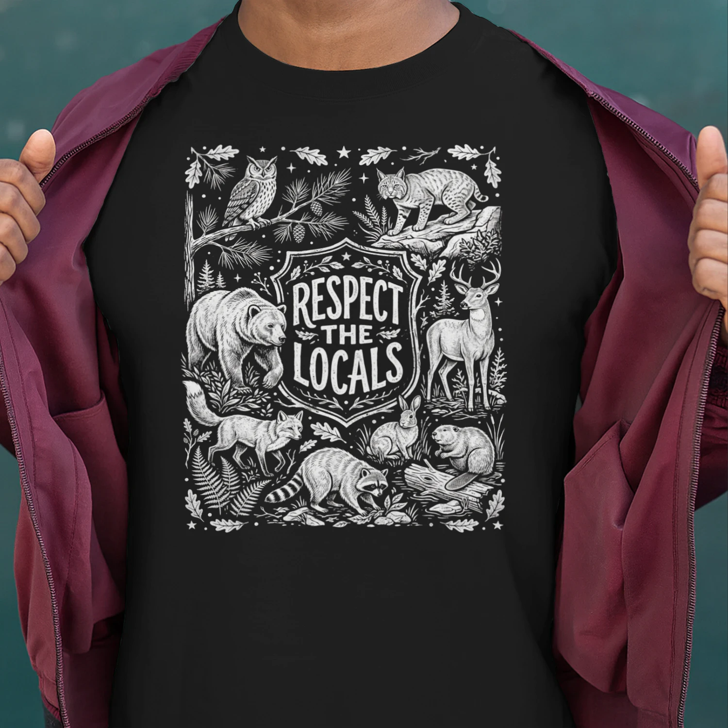 Respect the Locals Woodland Animals Vintage T-shirt