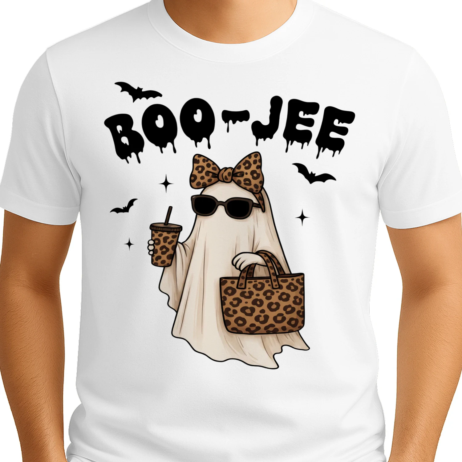 Halloween Shirt for Women, Cute Ghost T-Shirt, Boo-Jee Leopard Ghost Tee, Spooky Season Shirt, Halloween Gift