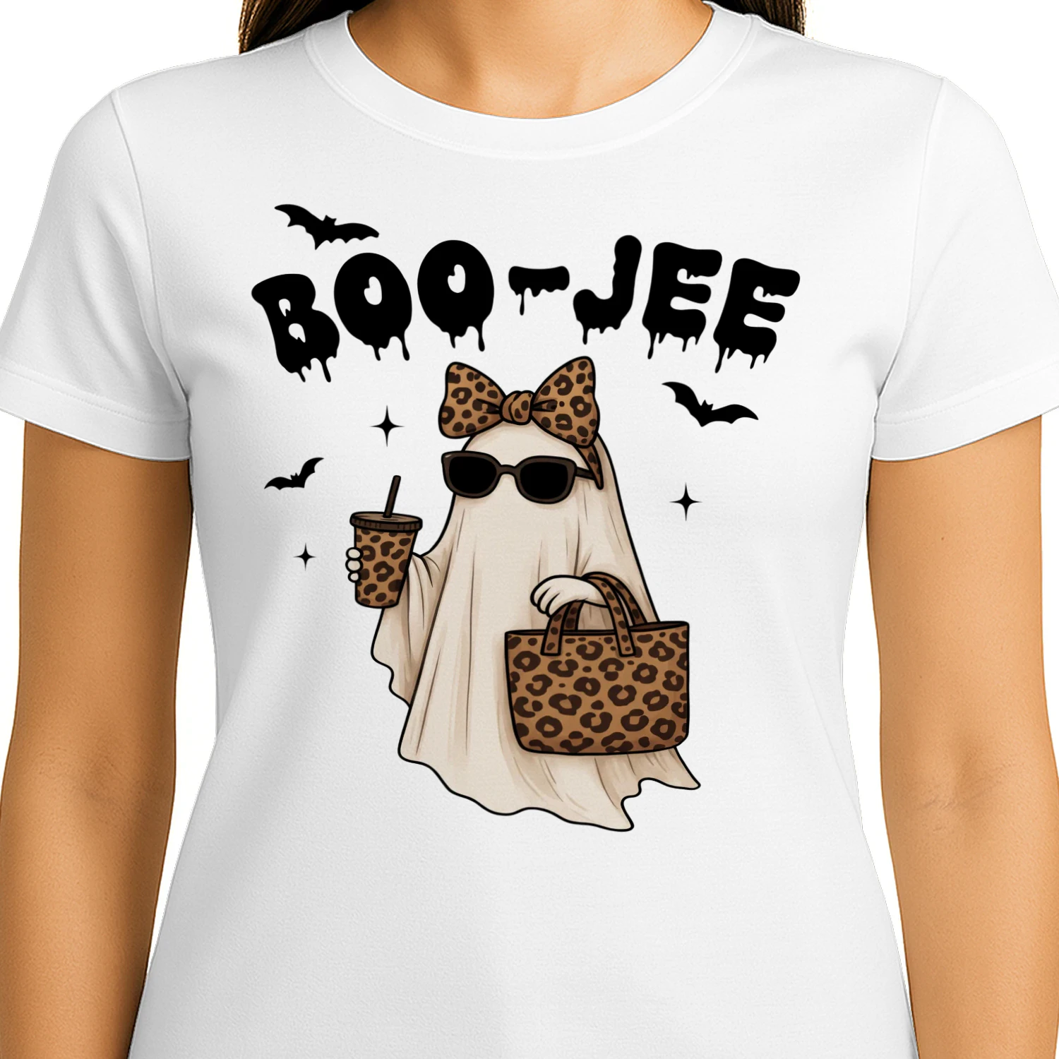 Halloween Shirt for Women, Cute Ghost T-Shirt, Boo-Jee Leopard Ghost Tee, Spooky Season Shirt, Halloween Gift