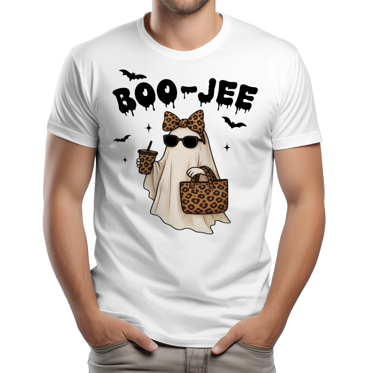 Halloween Shirt for Women, Cute Ghost T-Shirt, Boo-Jee Leopard Ghost Tee, Spooky Season Shirt, Halloween Gift