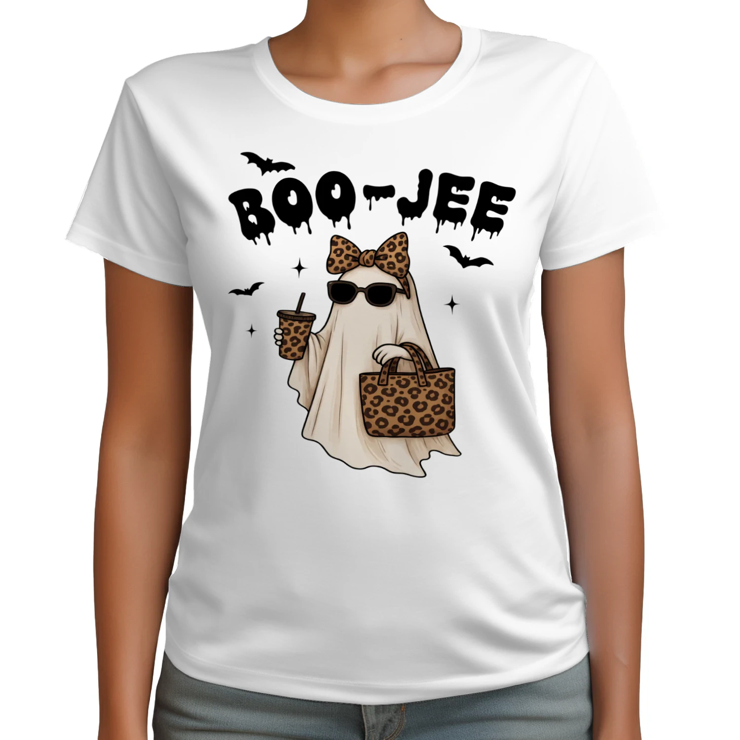 Halloween Shirt for Women, Cute Ghost T-Shirt, Boo-Jee Leopard Ghost Tee, Spooky Season Shirt, Halloween Gift