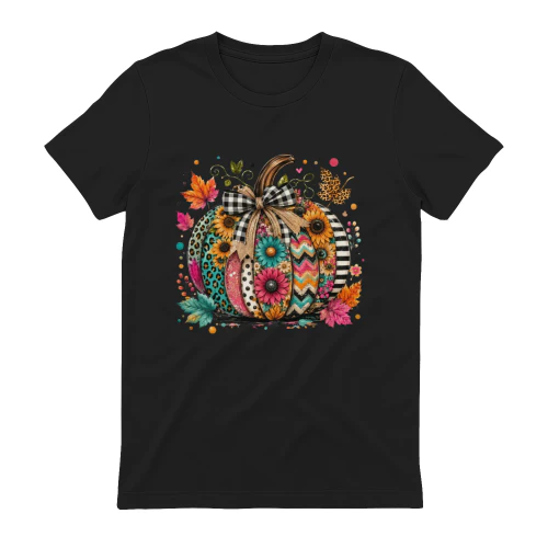 Boho Leopard & Floral Pumpkin T-Shirt – Autumn Aesthetic Graphic Tee