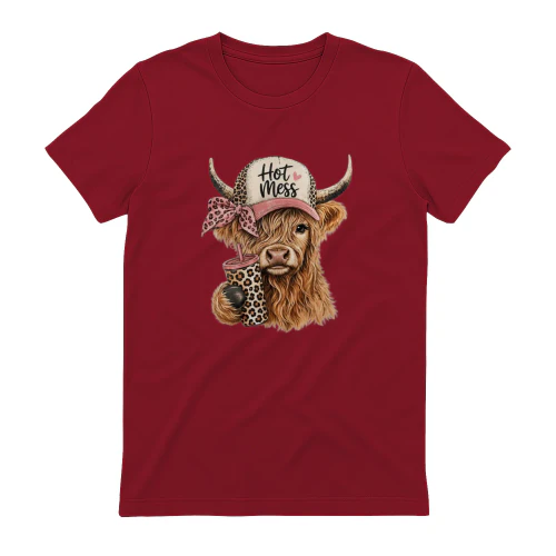 T-Shirt Vache Highland Hot Mess Western Rose