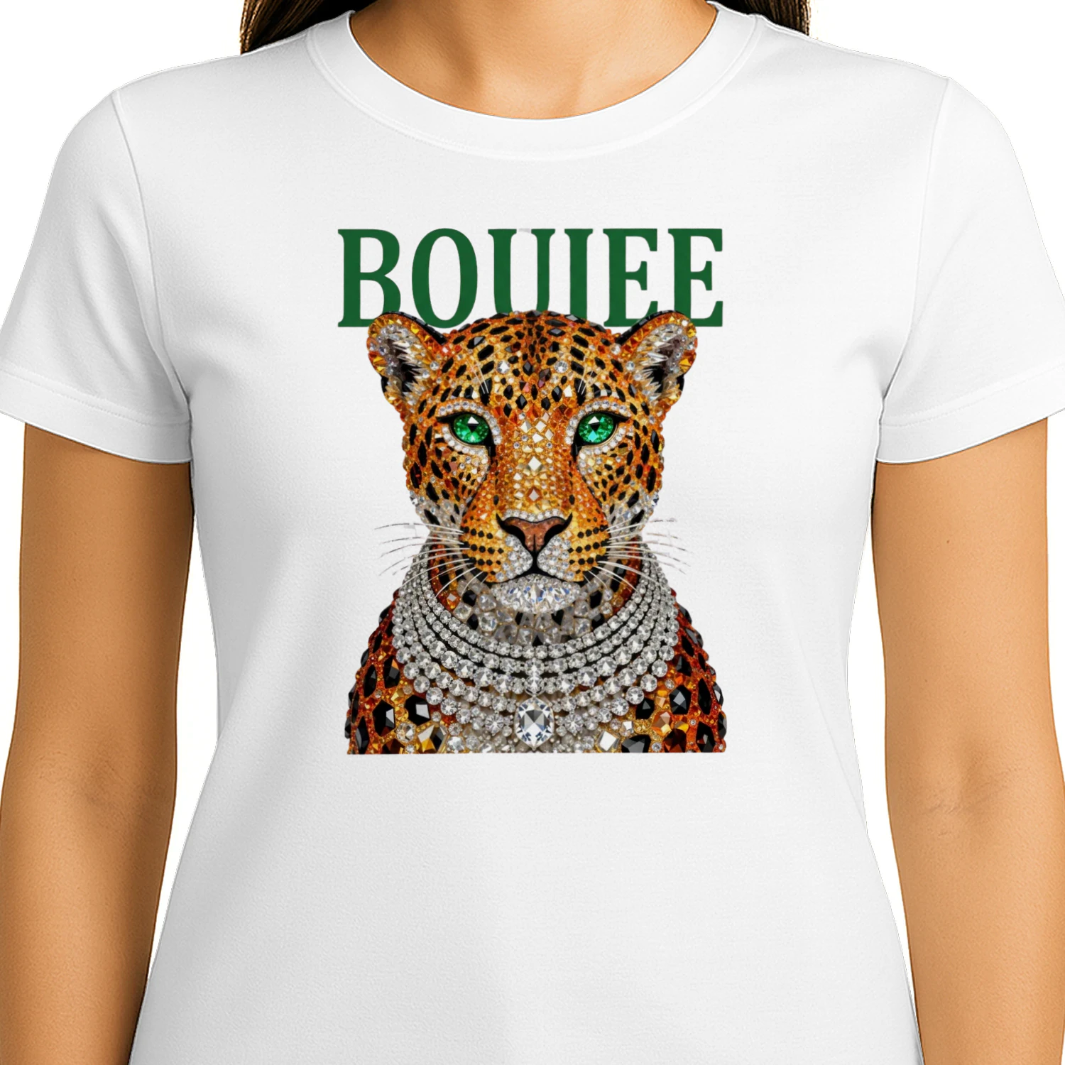 Boujee Leopard Diamond Women's Luxury Chic Streetwear T-Shirt