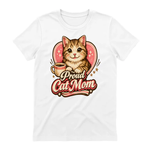 Proud Cat Mom Shirt – Cute Cat Lover Tee, Warm Coffee Aesthetic Design, Perfect Gift for Cat Moms