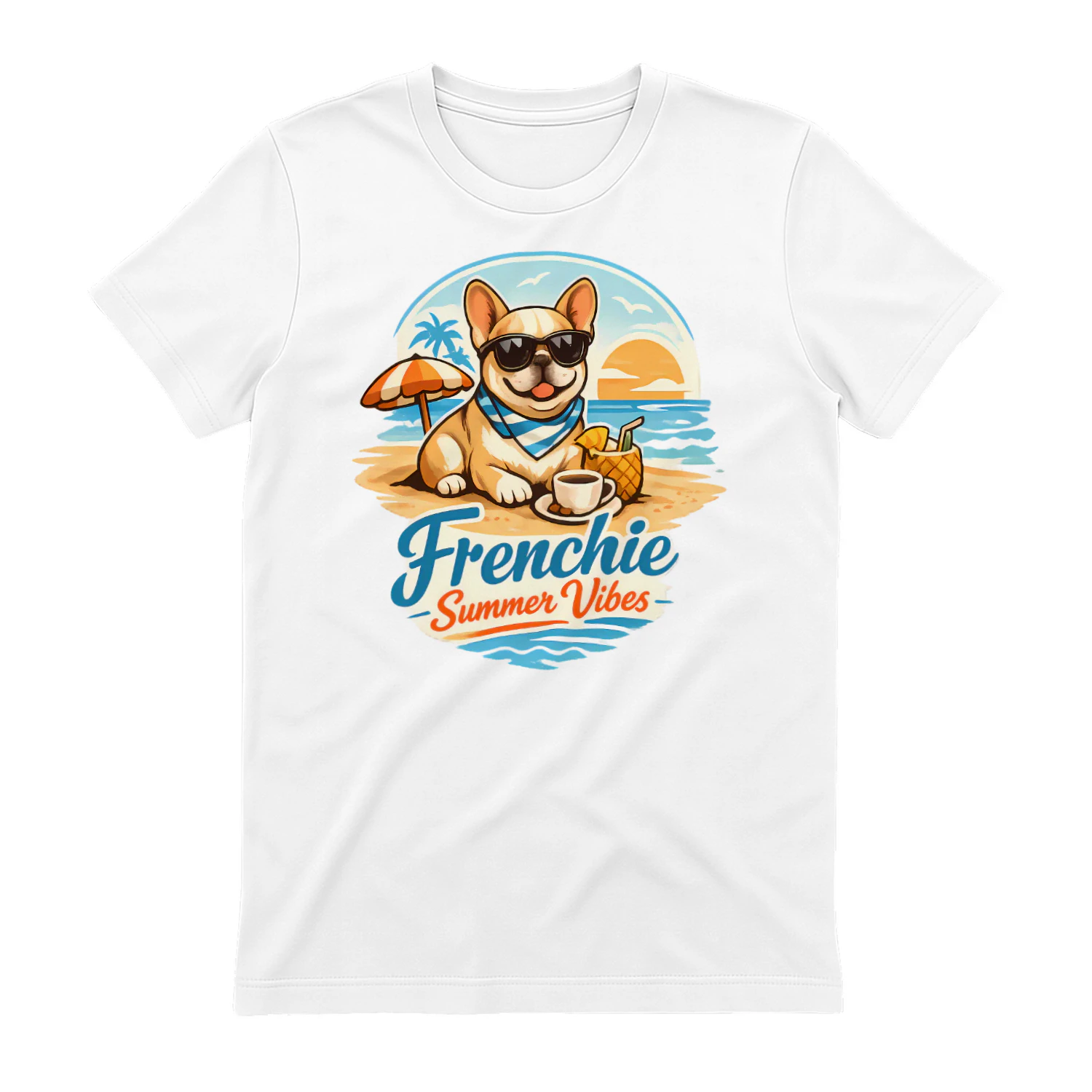 Frenchie Summer Vibes Shirt – Tropical Beach Dog Lover Tee, Cute French Bulldog Vacation Design