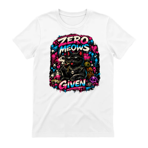 Zero Meows Given Shirt – Graffiti Street Cat Tee, Neon Urban Style, Funny Attitude Pet Lover Design