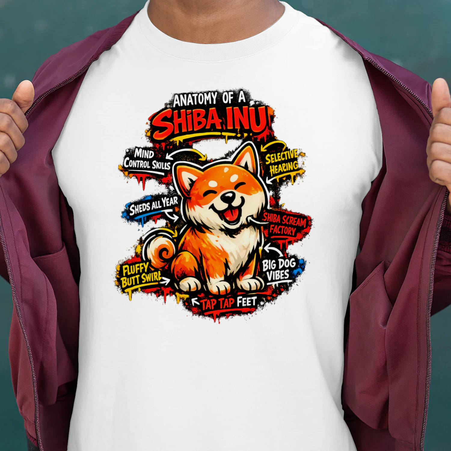 Anatomy of a Shiba Inu Shirt – Funny Dog Lover Tee, Comic Splash Pet Personality Chart, Vibrant Shiba Design