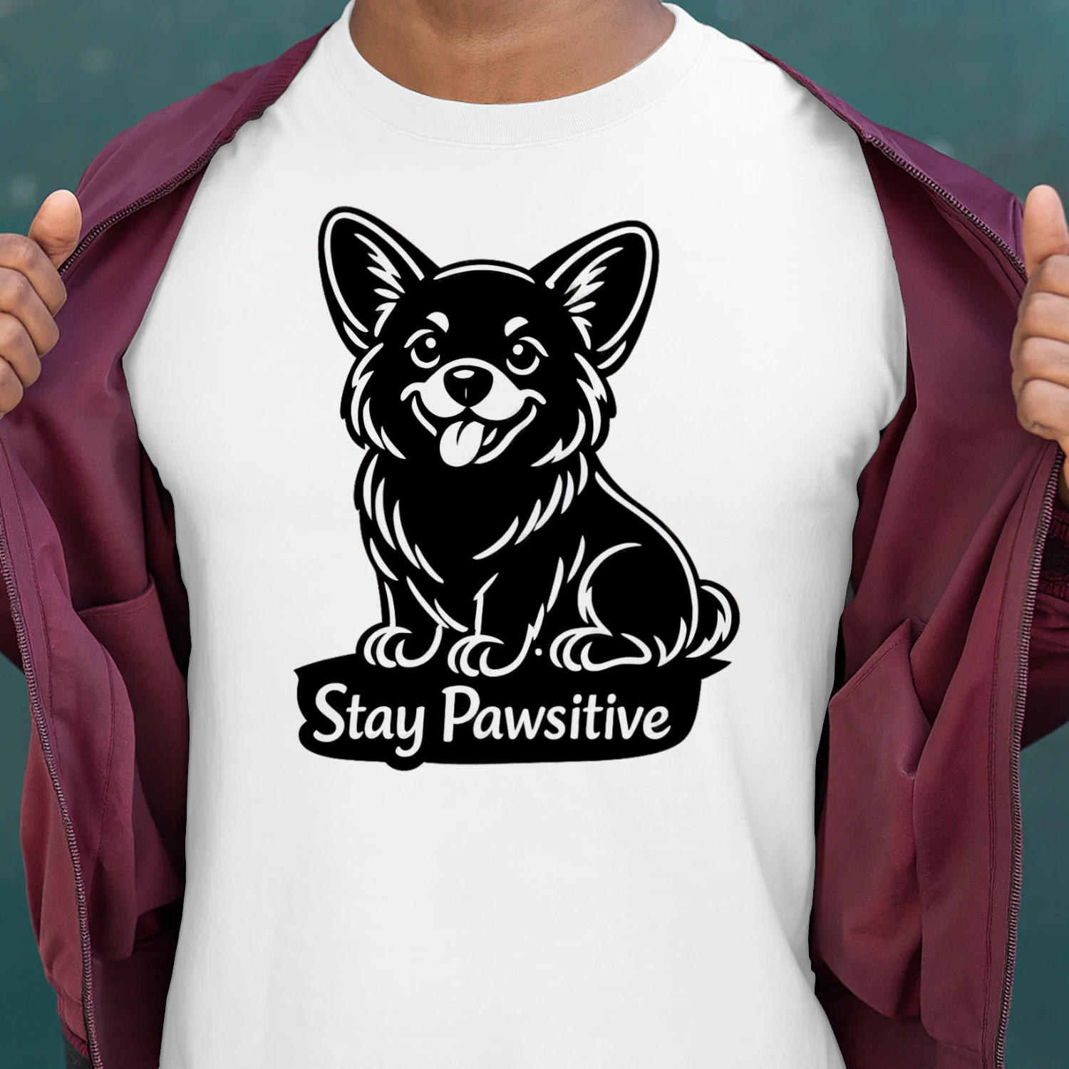 Stay Pawsitive Corgi Shirt – Cute Dog Lover Tee, Minimal Black & White Pet Design, Positive Vibes Apparel