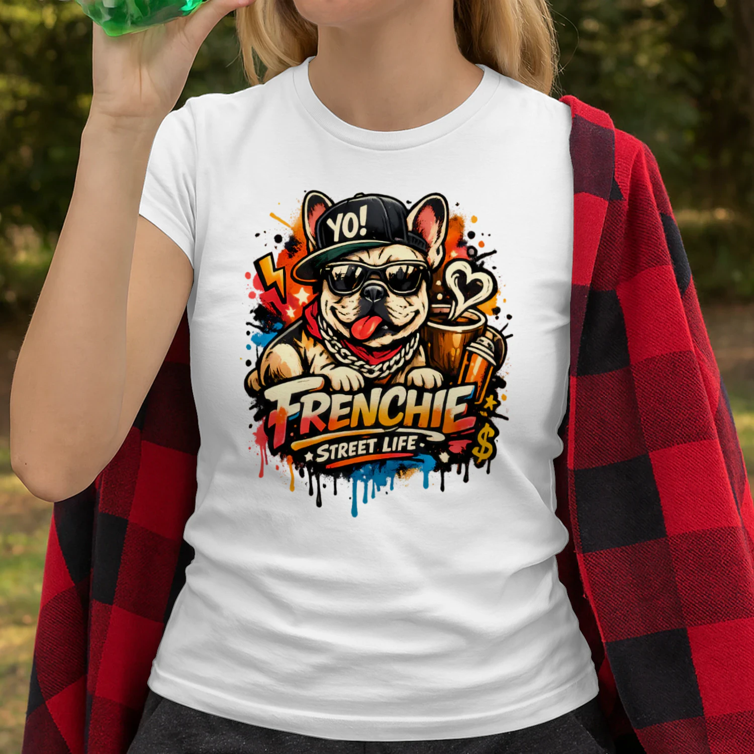 Frenchie Street Life Shirt – Graffiti French Bulldog Tee, Neon Urban Style, Funny Attitude Dog Lover Design